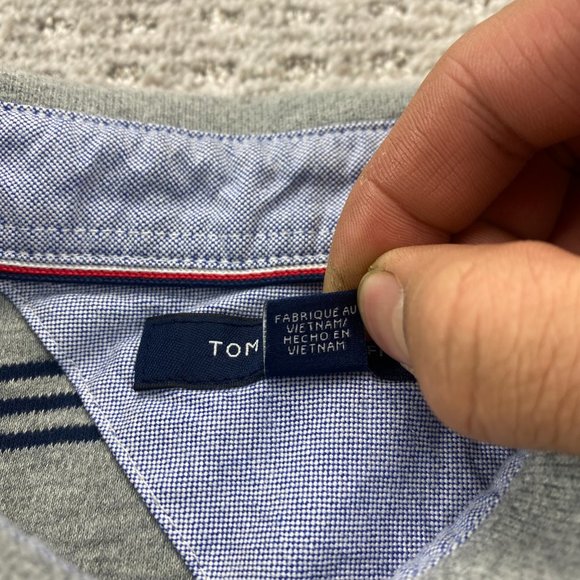 Tommy Hilfiger Polo Shirt Men Large L Gray Blue Striped Casual Golf Embroidered - Picture 4 of 8